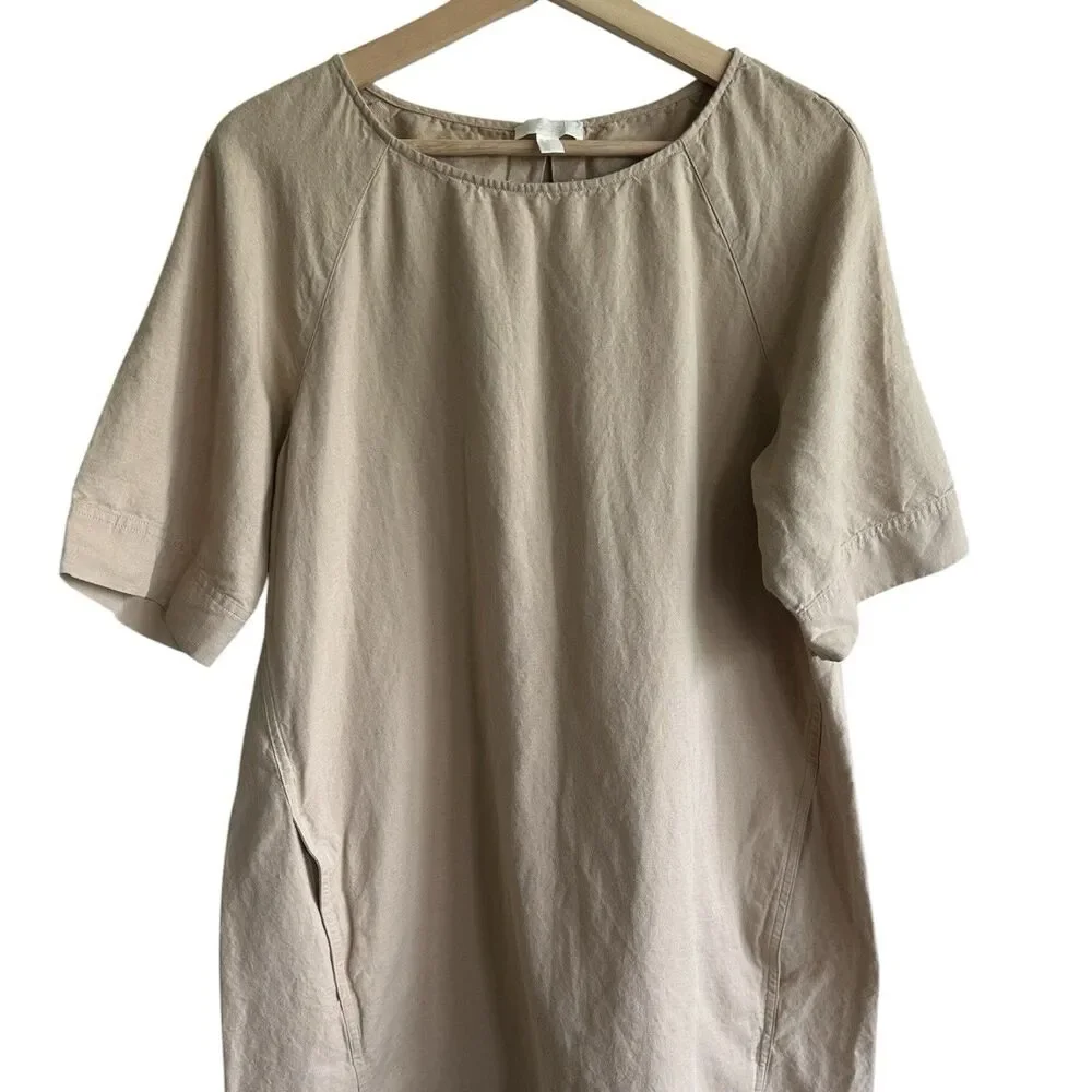COS Shift Shirt Dress Sz 10 Short-Sleeve Pockets Summer Minimalist Linen Blend